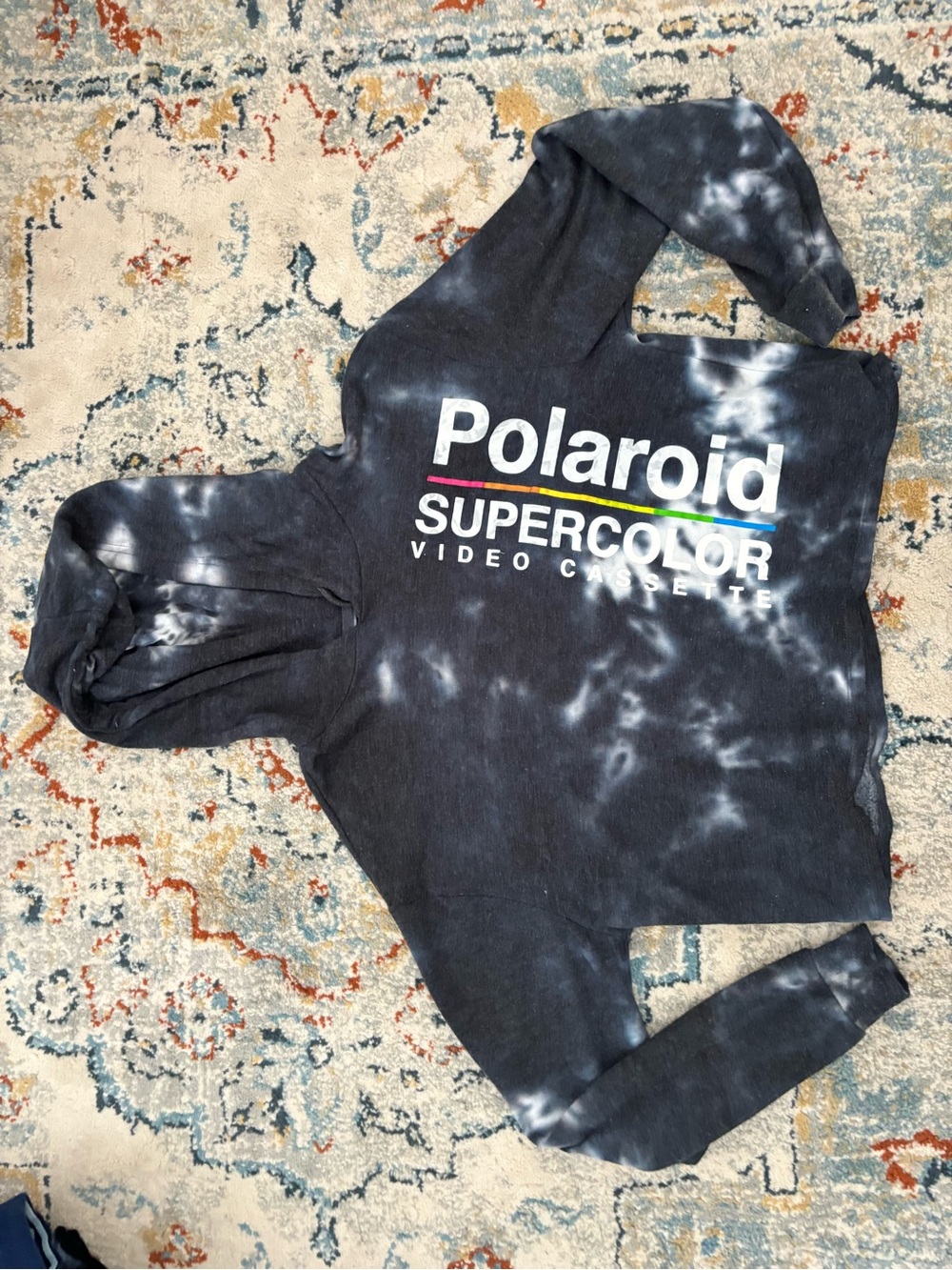 Polaroid Tie-Dye SUPER COLOR Hoodie in Black with Rainbow Logo